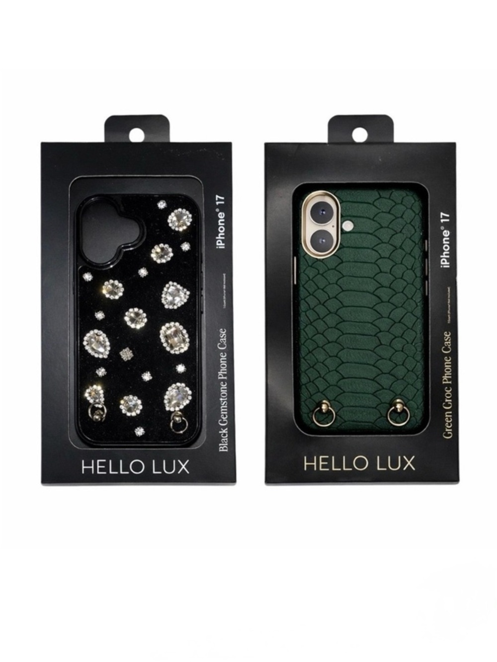 2 iPhone 17 Cases Black Rhinestone Green Croc Cell Phone Cover Goth Quiet Luxury